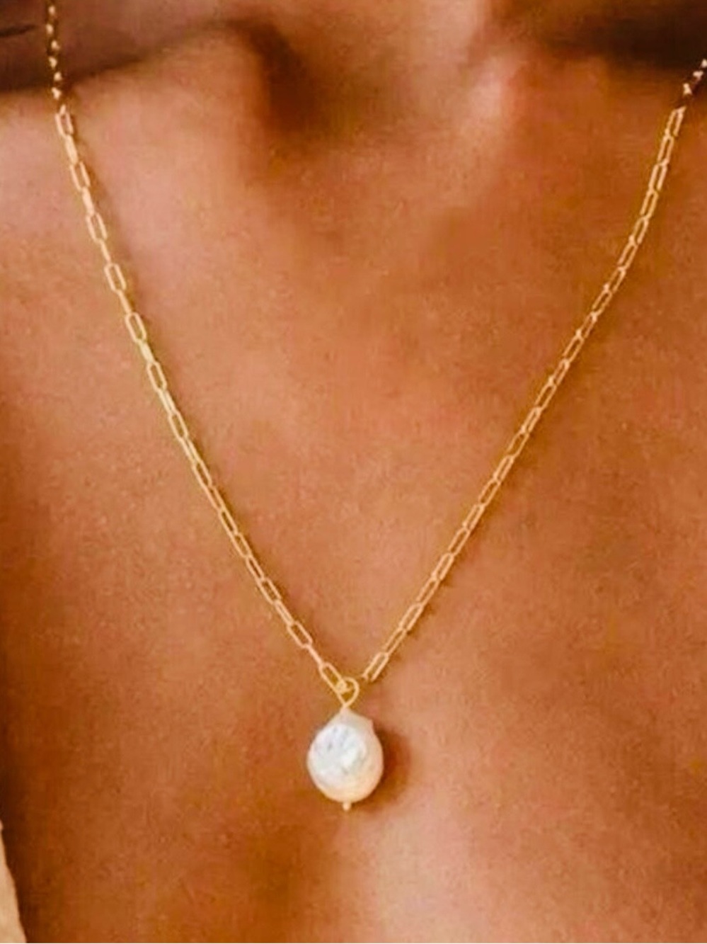 NWT AND BOX ATOLEA BAROQUE pearl paperclip  pendant necklace